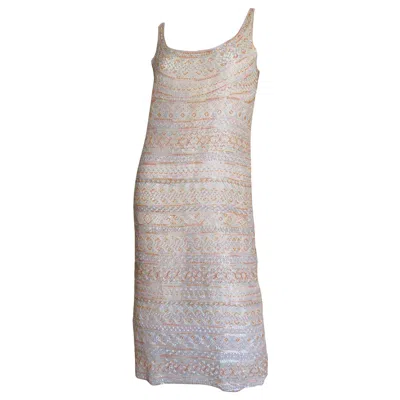 Pre-owned Halston 1970s Documented Beaded Dress In Gray