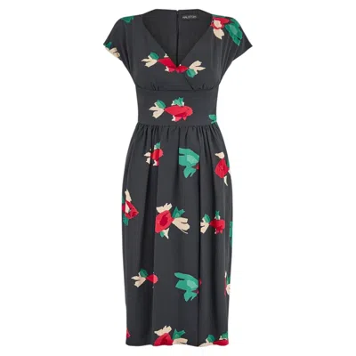 Pre-owned Halston 1970s  Black Label Koi Fish Printed Silk Dress