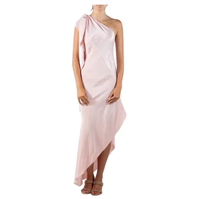 Pre-owned Halston 1970s  Blush Pink Bias Cut Silk Crepe Back Satin Iconic One Shoulder Gown