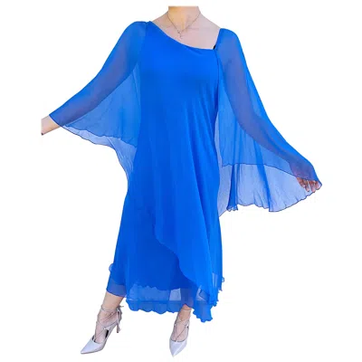 Pre-owned Halston 1970s  Cerulean Blue Silk Chiffon Blue Size 6 / 8 70s Goddess Gown Dress