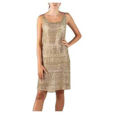 Pre-owned Halston 1970s  Cream Beaded Silk Cocktail Dress In White