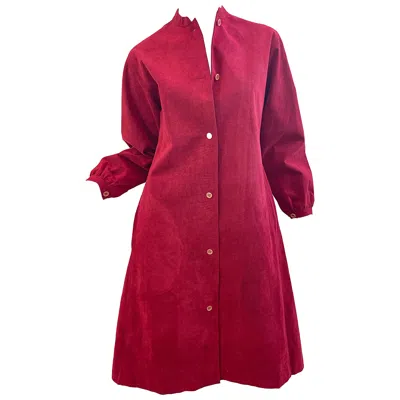 Pre-owned Halston 1970s  Crimson Red Ultra Suede Long Sleeve Vintage 70s Shirt Dress