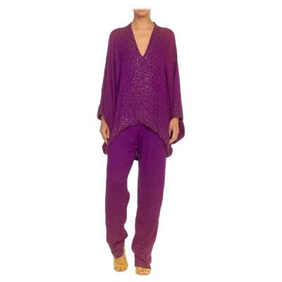 Pre-owned Halston 1970s  Purple Silk Chiffon Metallic Studded Ensemble