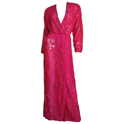 Pre-owned Halston 1970s Wrap Beaded Gown In Red