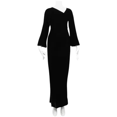 Pre-owned Halston 1976  Black Velvet Bias Cut Runway Dress
