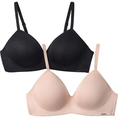 Halston 2-pack Modern Micro Wire Free T-shirt Bras In Suntan/black