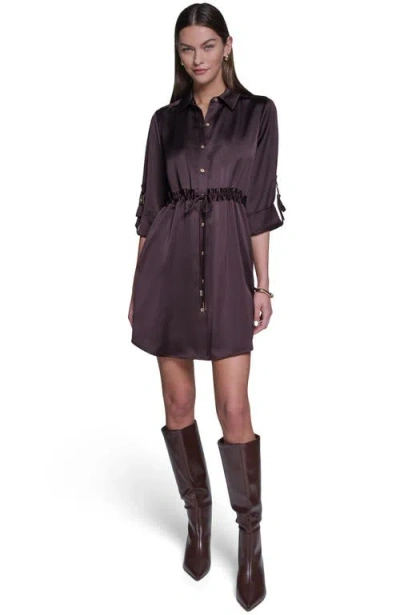 Halston 3/4 Sleeve Satin Shirt Dress In Multi
