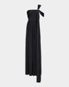 Halston Adena One-shoulder Draped Jersey Maxi Dress In Black