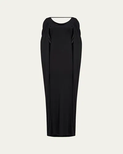 Halston Akeem Cowl-neck Jersey Cape Gown In Black