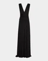 Halston Alessia Plunging Draped Matte Jersey Gown In Black