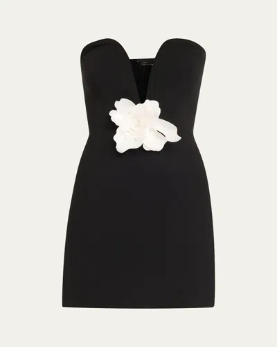 Halston Anabelle Strapless Plunge Crepe Mini Dress In Black