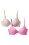Halston Animal Mesh 2-pack T-shirt Bras In Begonia/shell