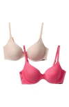 Halston Animal Mesh 2-pack T-shirt Bras In Camelia Rose/natural