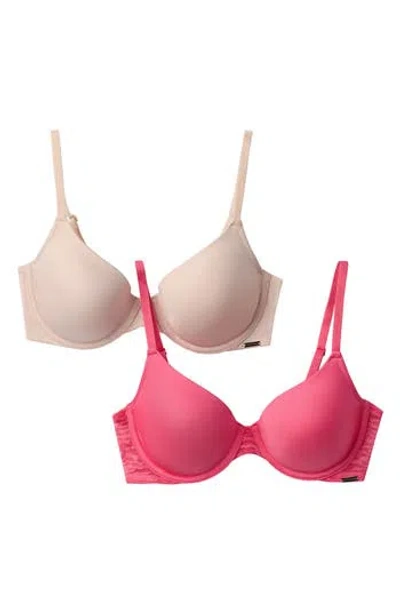 Halston Animal Mesh 2-pack T-shirt Bras In Camelia Rose/natural