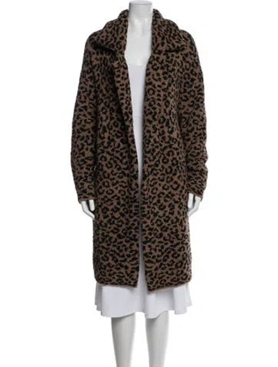 Pre-owned Halston Animal Print Coat In Brown