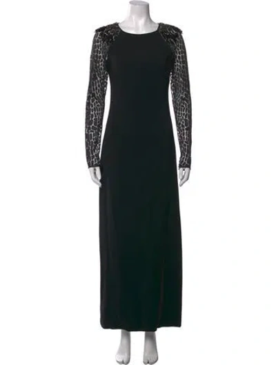 Pre-owned Halston Animal Print Long Dress In Black