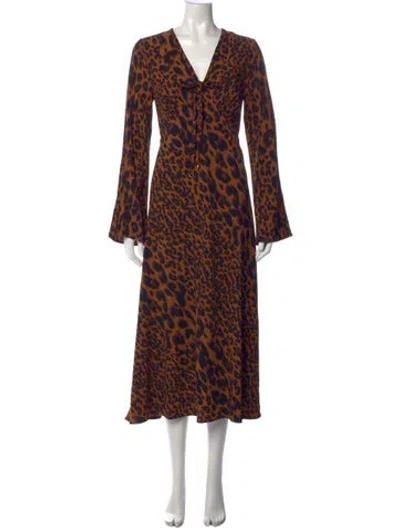 Pre-owned Halston Animal Print Long Dress W/ Tags In Brown