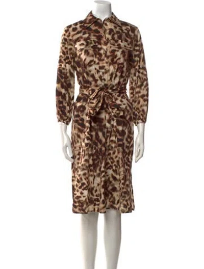 Pre-owned Halston Animal Print Midi Length Dress In Brown