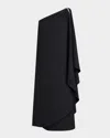 Halston Aries Draped One-shoulder Crepe Midi Dress In Black