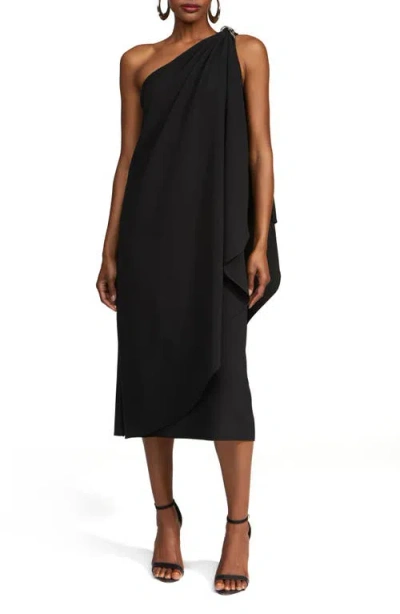 HALSTON HALSTON ARIES ONE-SHOULDER CREPE DRESS
