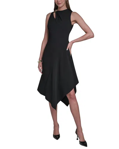Halston Cutout Asymmetric Midi Dress In Black