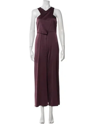 Pre-owned Halston Asymmetrical Jumpsuit In Burgundy