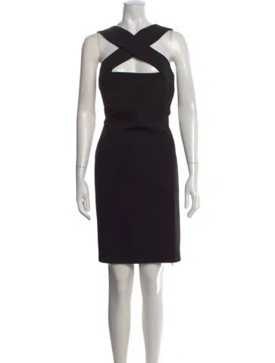 Pre-owned Halston Asymmetrical Knee-length Dress In Black