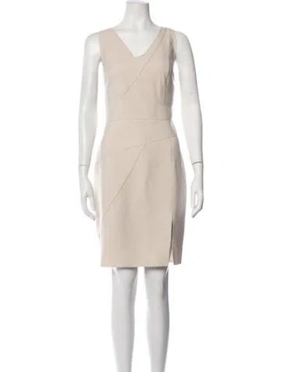 Pre-owned Halston Asymmetrical Knee-length Dress In Neutrals