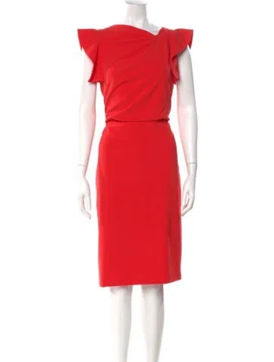 Pre-owned Halston Asymmetrical Knee-length Dress In Red