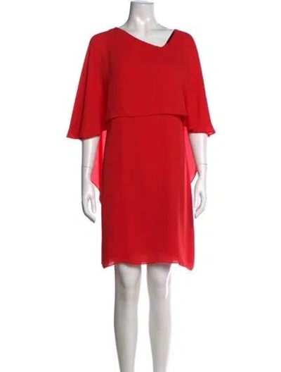 Pre-owned Halston Asymmetrical Knee-length Dress In Red