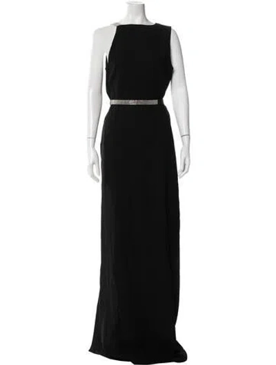 Pre-owned Halston Asymmetrical Long Dress In Black