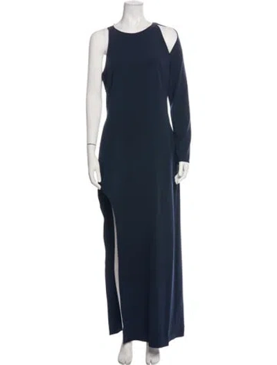 Pre-owned Halston Asymmetrical Long Dress In Blue