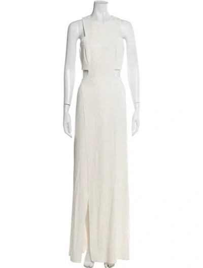 Pre-owned Halston Asymmetrical Long Dress In Neutral