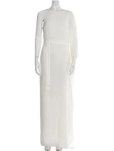 Pre-owned Halston Asymmetrical Long Dress In Neutrals/white
