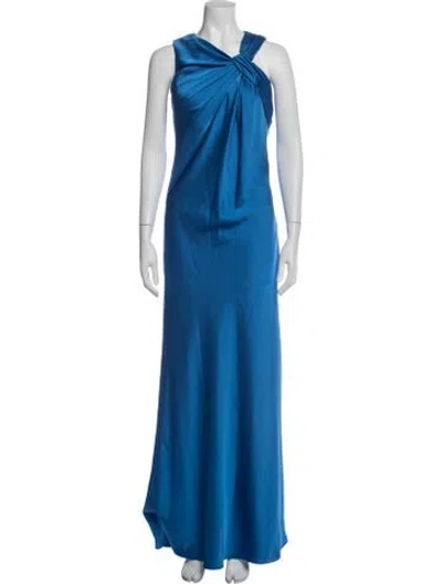 Pre-owned Halston Asymmetrical Long Dress W/ Tags In Blue