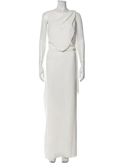 Pre-owned Halston Asymmetrical Long Dress In White