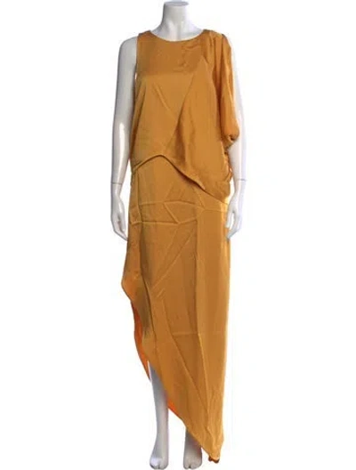 Pre-owned Halston Asymmetrical Long Dress In Yellow