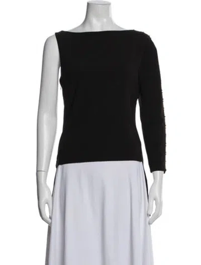 Pre-owned Halston Asymmetrical Long Sleeve Top In Blue