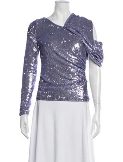 Pre-owned Halston Asymmetrical Long Sleeve Top In Purple