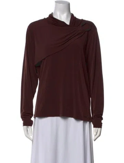 Pre-owned Halston Asymmetrical Long Sleeve Top W/ Tags In Brown