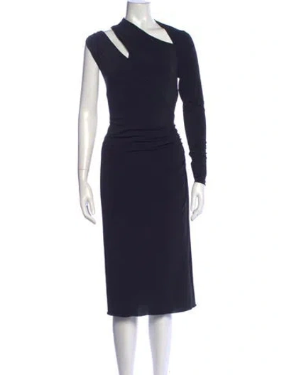 Pre-owned Halston Asymmetrical Midi Length Dress In Black
