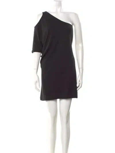 Pre-owned Halston Asymmetrical Mini Dress In Black