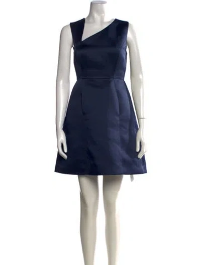 Pre-owned Halston Asymmetrical Mini Dress In Blue