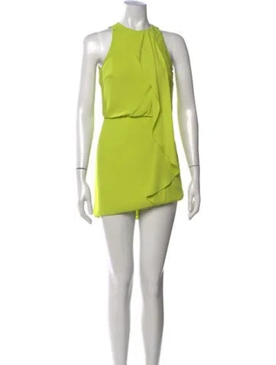 Pre-owned Halston Asymmetrical Mini Dress In Green
