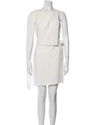 Pre-owned Halston Asymmetrical Mini Dress In White