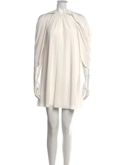 Pre-owned Halston Asymmetrical Mini Dress In White