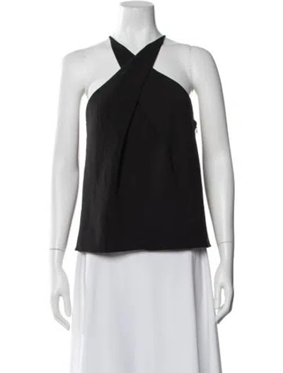 Pre-owned Halston Asymmetrical Sleeveless Top In Black