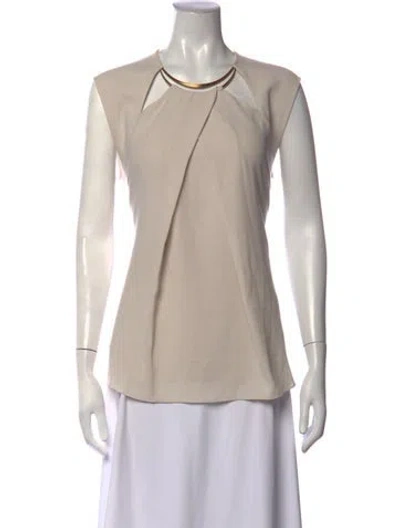 Pre-owned Halston Asymmetrical Sleeveless Top In Neutrals