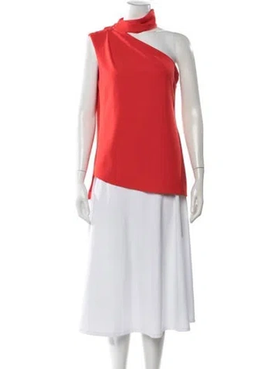 Pre-owned Halston Asymmetrical Sleeveless Top In Red