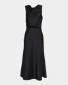 Halston Aubrie Draped Cowl-neck Satin Midi Dress In Blue
